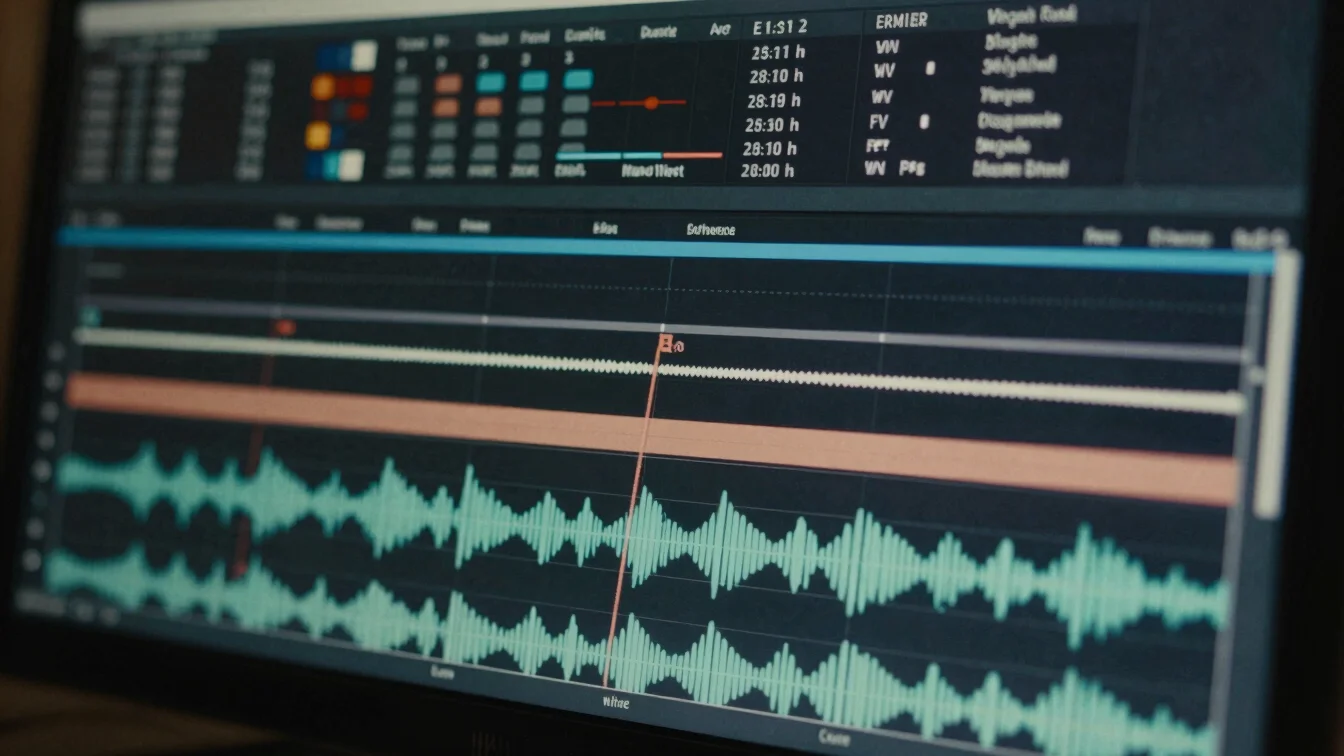 Detailed macro close-up of a digital timeline on a editing suite